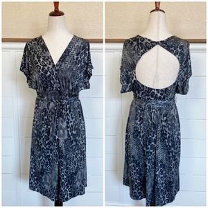 Bisou Bisou Open Back Mixed Animal‎ Print Midi Dress sz 8